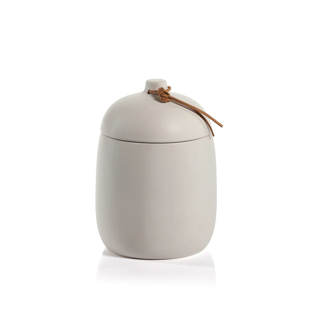 Prado Ceramic Cannister w/ Leather Tie - Tall