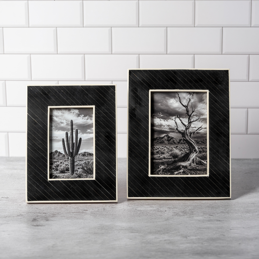 Black bone inlay phot frames with Arizona desert pictures.